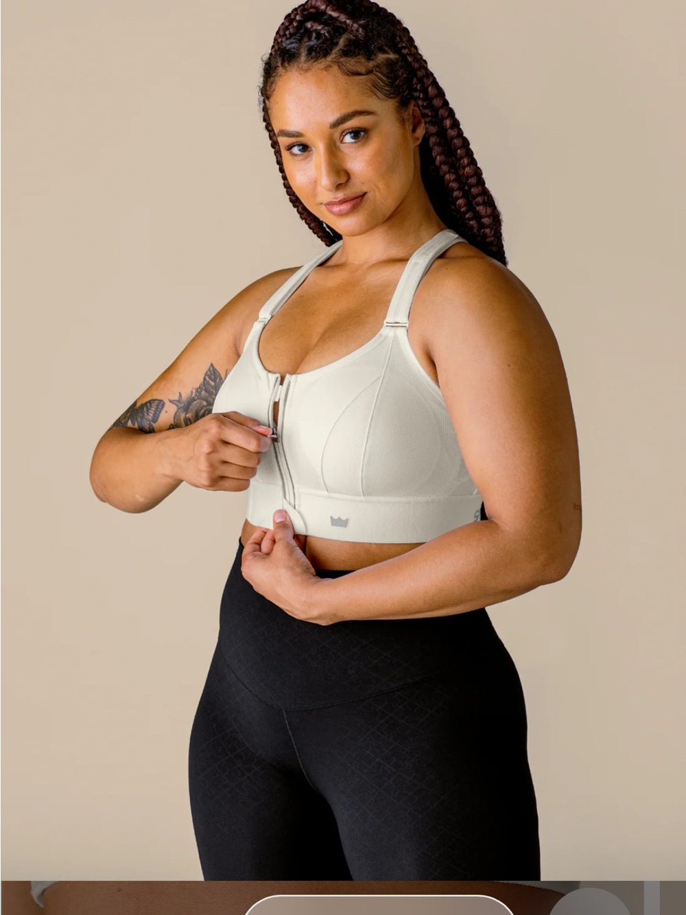 SHEFIT High-Support Front-Zip Sports Bra in Cream